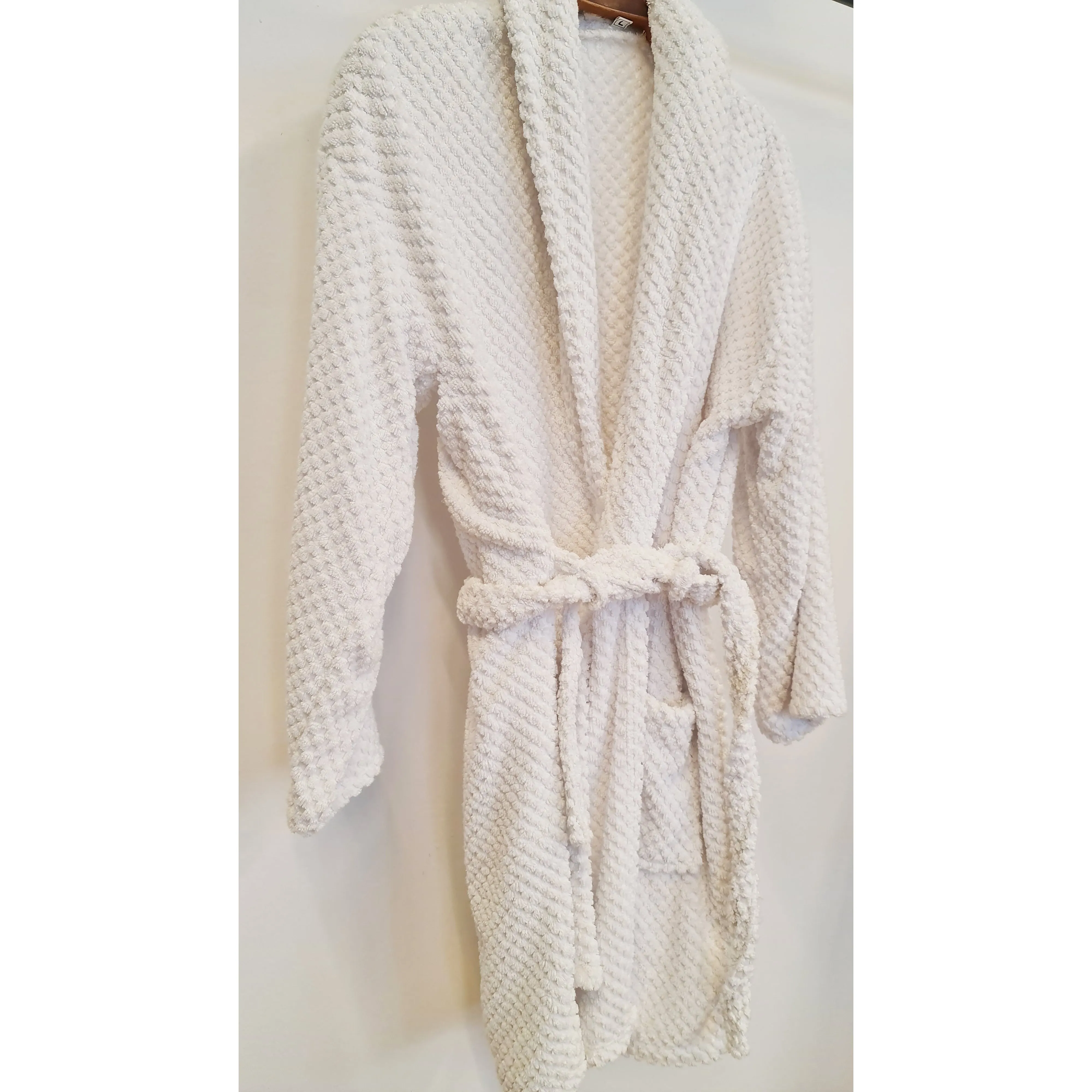 Turkish Terry Towel Bathrobe White Dotted Pompom Design