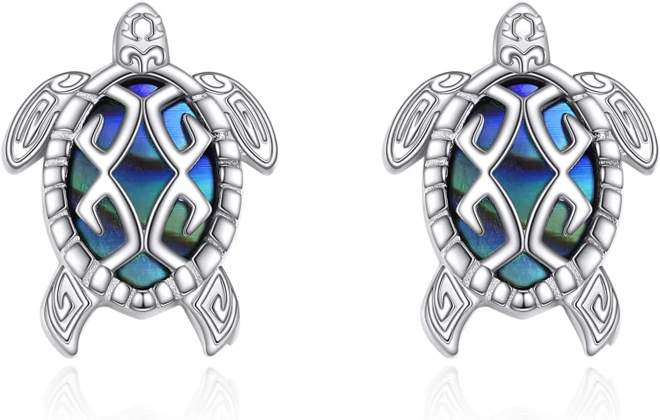 Turtle Earrings for Women Sterling Silver Sea Turtle Earrings Abalone Shell Stud Earrings Ocean Turtle Jewelry Gifts Birthday Gifts for Wife Friend