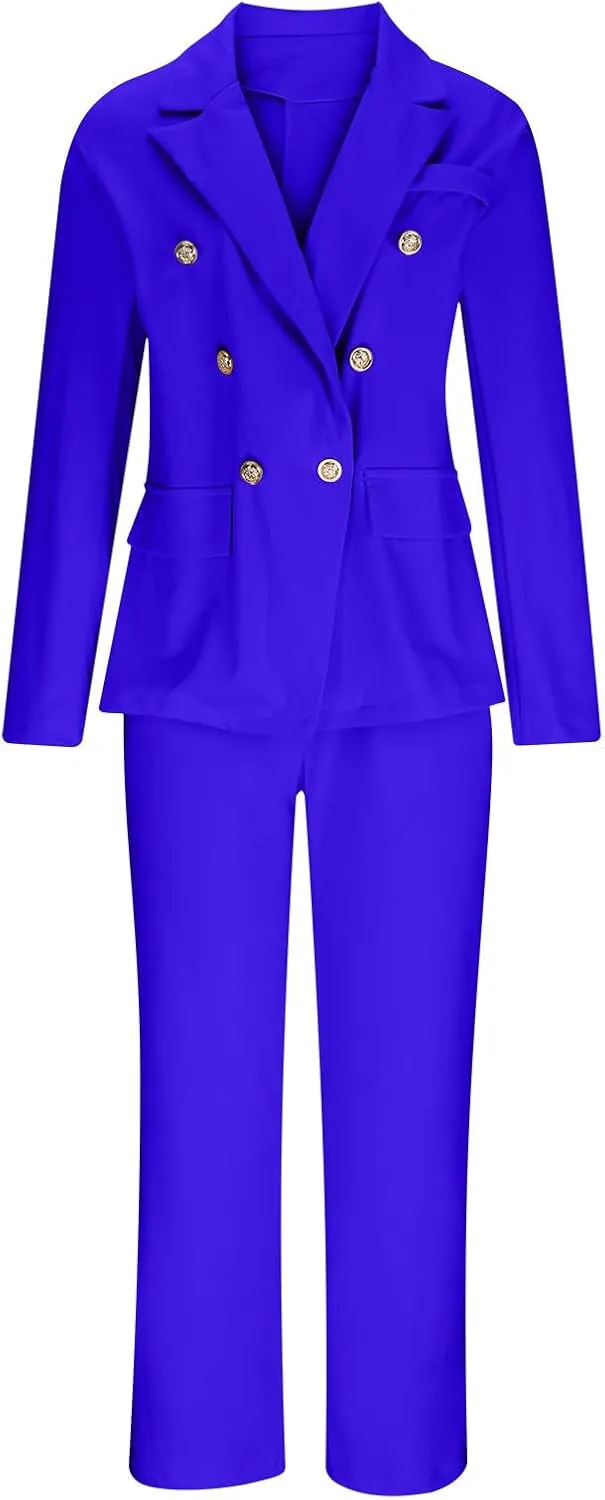 Two Piece Blazer Sets for Women Elegant Double Breasted Blazers   Pants Slim Fit Notch Lapel Solid Business Suit Sets