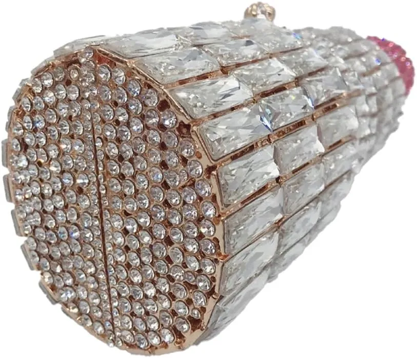 Unique Lipstick Shaped Evening Bag Dazzling Crystal Handbag Personalized Purse for Women
