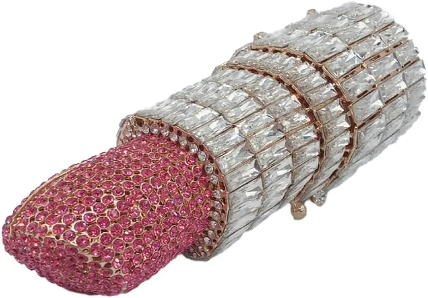 Unique Lipstick Shaped Evening Bag Dazzling Crystal Handbag Personalized Purse for Women