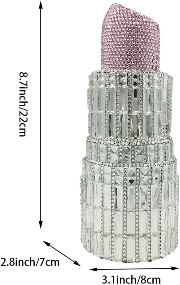 Unique Lipstick Shaped Evening Bag Dazzling Crystal Handbag Personalized Purse for Women