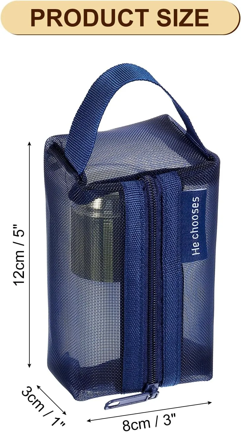 uxcell Mini Zipper Mesh Bag 2" x 4", 3 Pcs Nylon Small Makeup Zipper Mesh Pouch Cosmetic Case Mesh Storage Bags for Earphone, Credit Card, Dark Blue