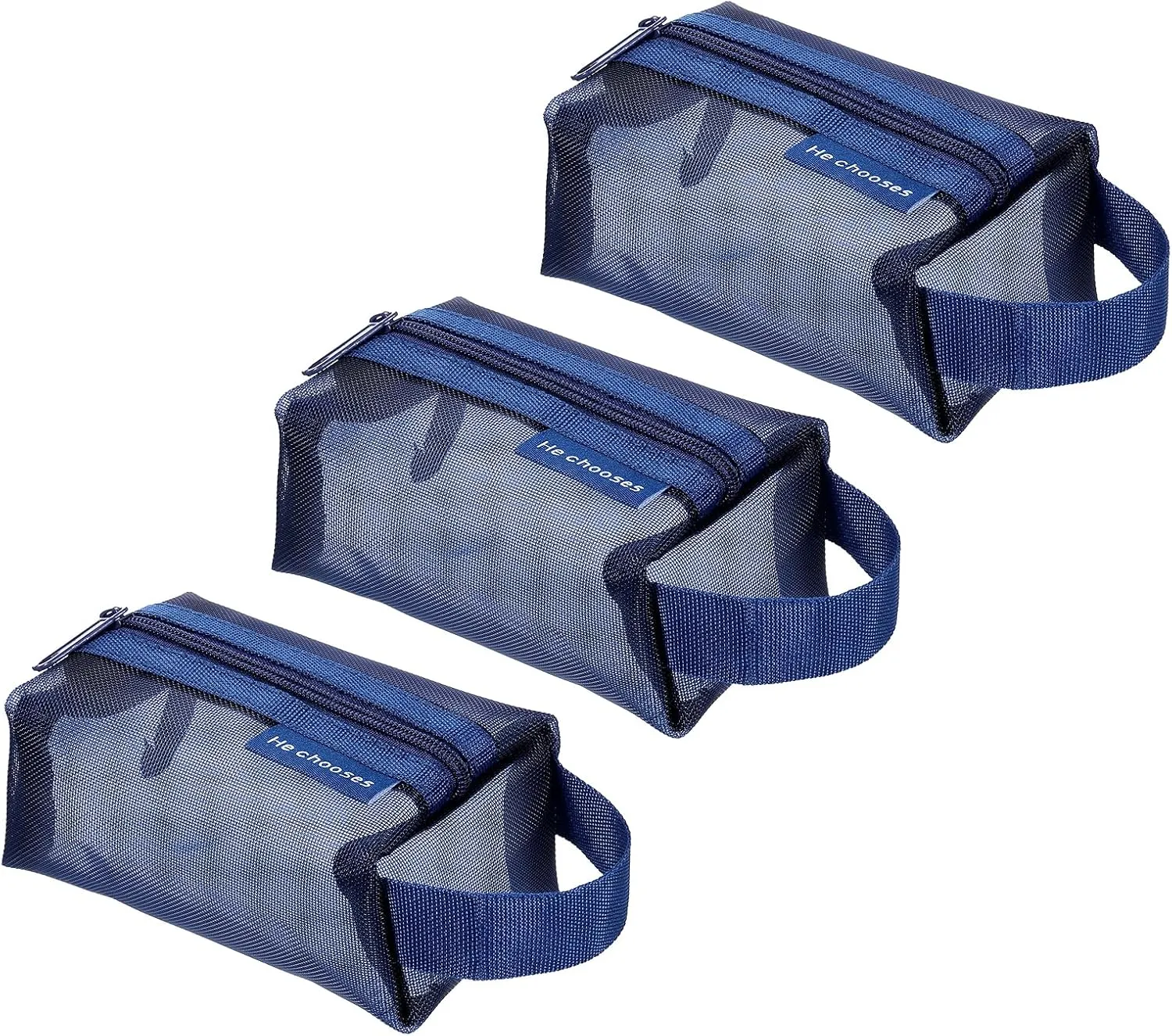 uxcell Mini Zipper Mesh Bag 2" x 4", 3 Pcs Nylon Small Makeup Zipper Mesh Pouch Cosmetic Case Mesh Storage Bags for Earphone, Credit Card, Dark Blue