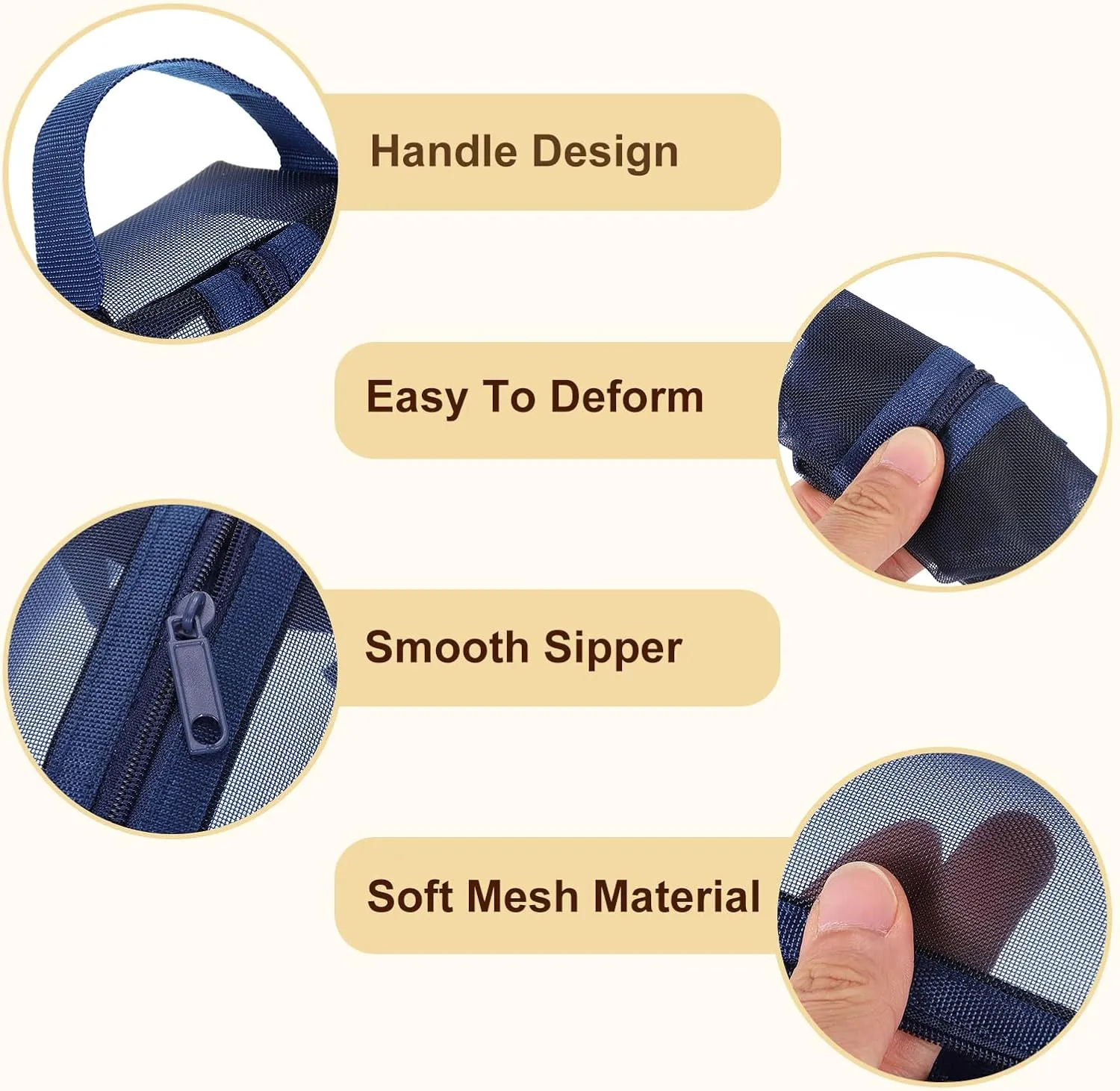 uxcell Mini Zipper Mesh Bag 2" x 4", 3 Pcs Nylon Small Makeup Zipper Mesh Pouch Cosmetic Case Mesh Storage Bags for Earphone, Credit Card, Dark Blue