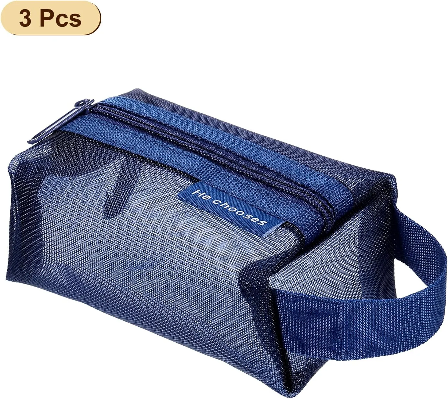 uxcell Mini Zipper Mesh Bag 2" x 4", 3 Pcs Nylon Small Makeup Zipper Mesh Pouch Cosmetic Case Mesh Storage Bags for Earphone, Credit Card, Dark Blue