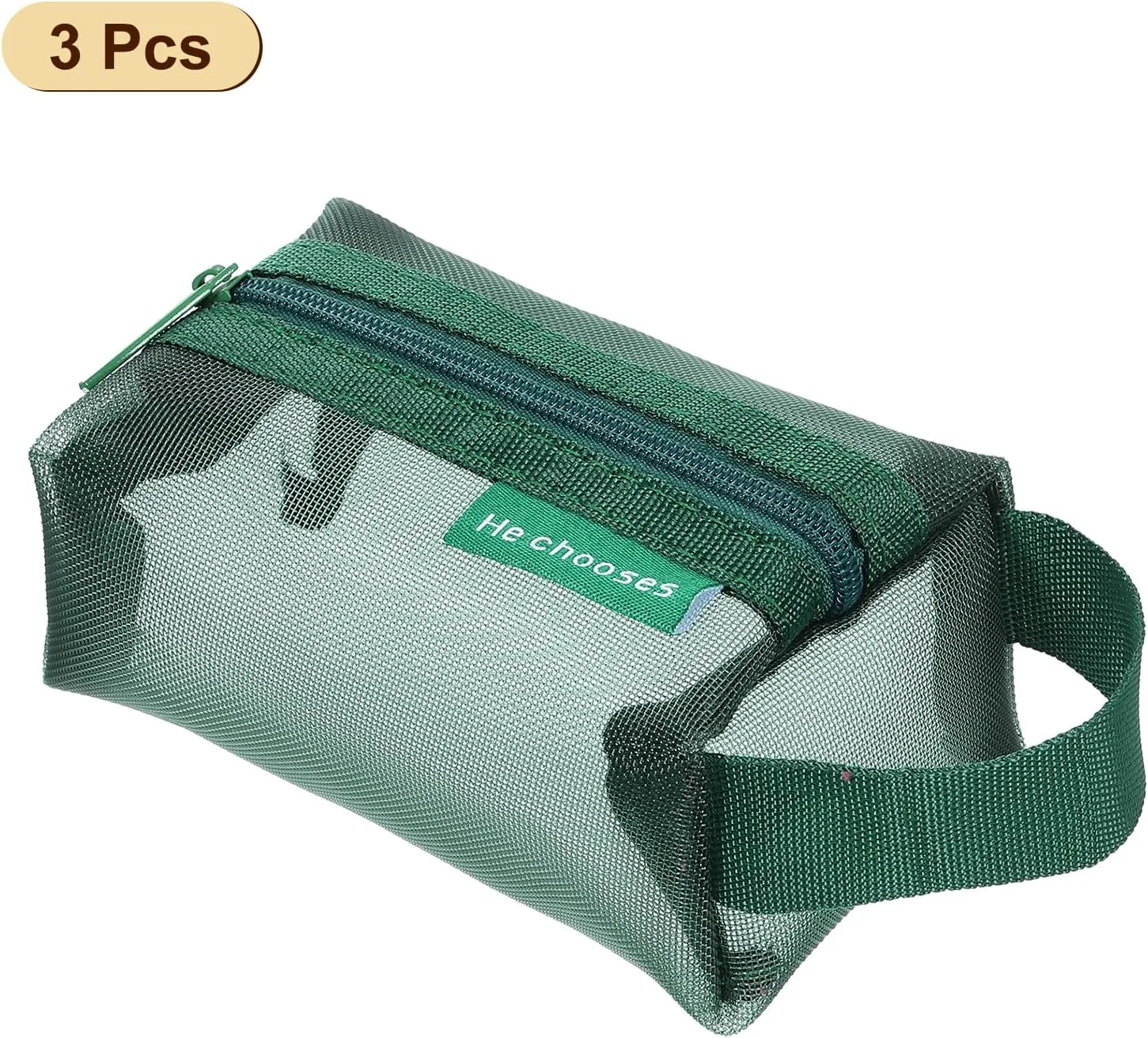 uxcell Mini Zipper Mesh Bag 2" x 4", 3 Pcs Nylon Small Makeup Zipper Mesh Pouch Cosmetic Case Mesh Storage Bags for Earphone, Credit Card, Dark Green
