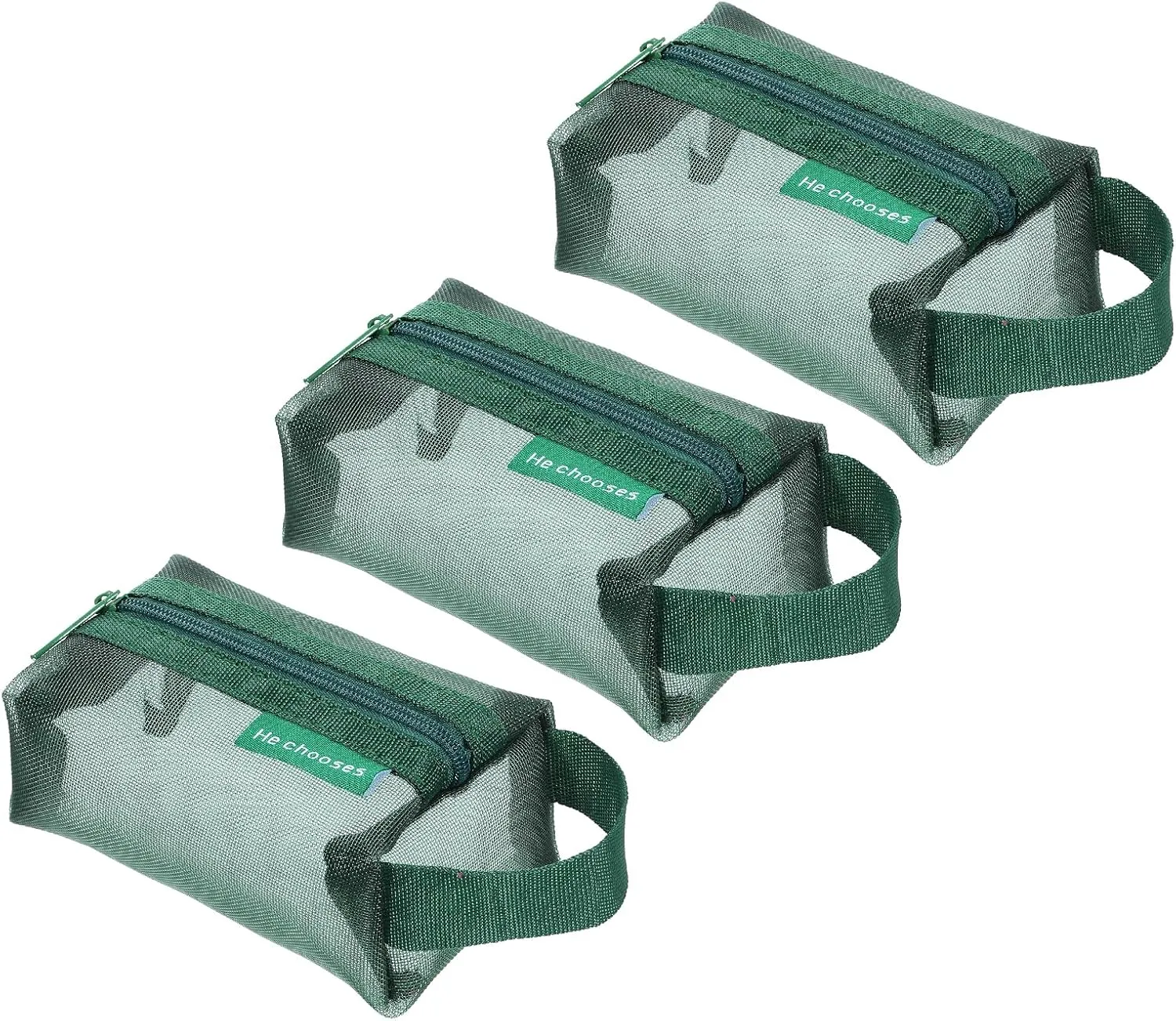 uxcell Mini Zipper Mesh Bag 2" x 4", 3 Pcs Nylon Small Makeup Zipper Mesh Pouch Cosmetic Case Mesh Storage Bags for Earphone, Credit Card, Dark Green