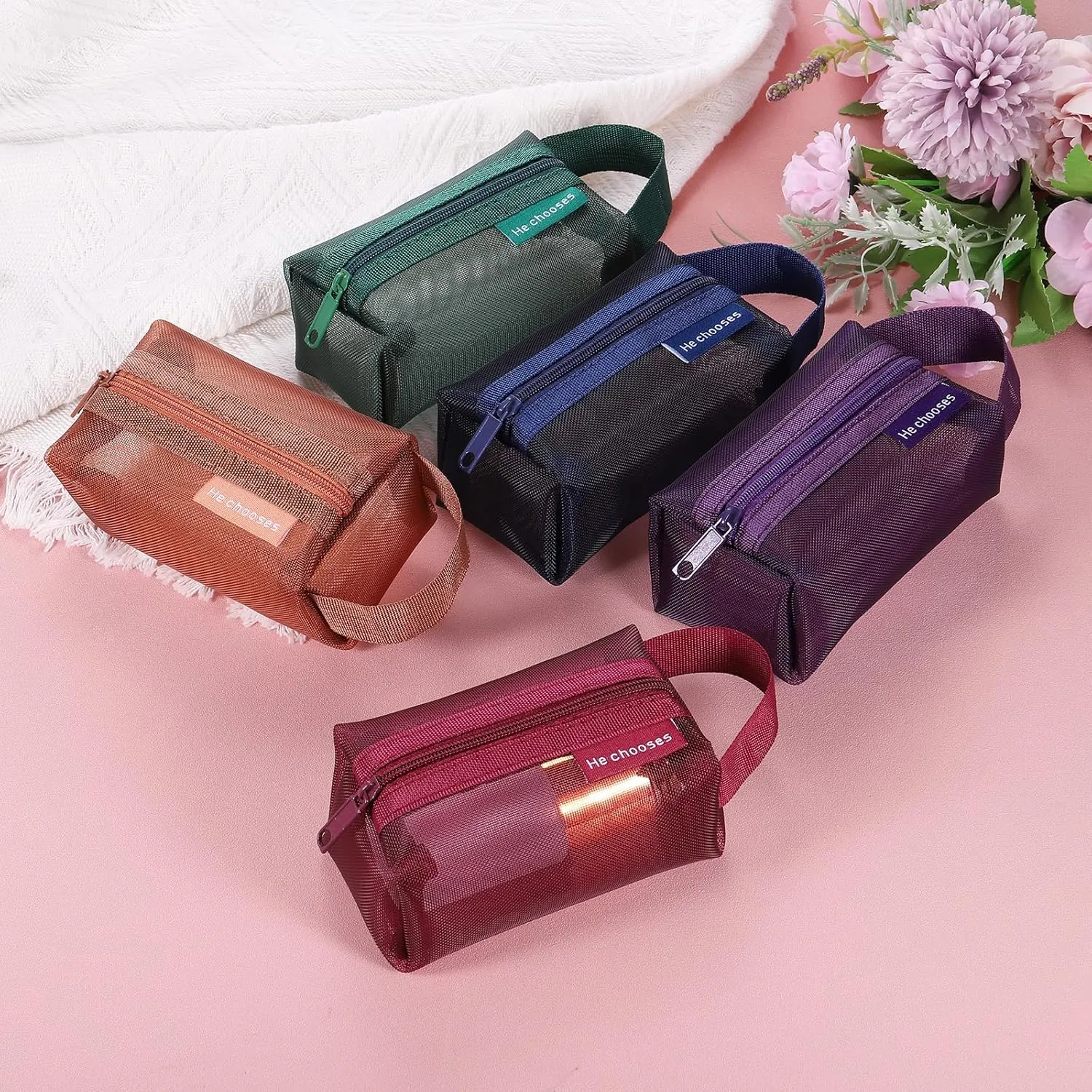 uxcell Mini Zipper Mesh Bag 2" x 4", 3 Pcs Nylon Small Makeup Zipper Mesh Pouch Cosmetic Case Mesh Storage Bags for Earphone, Credit Card, Dark Green