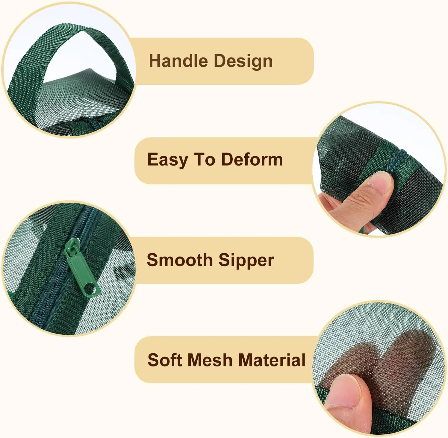 uxcell Mini Zipper Mesh Bag 2" x 4", 3 Pcs Nylon Small Makeup Zipper Mesh Pouch Cosmetic Case Mesh Storage Bags for Earphone, Credit Card, Dark Green
