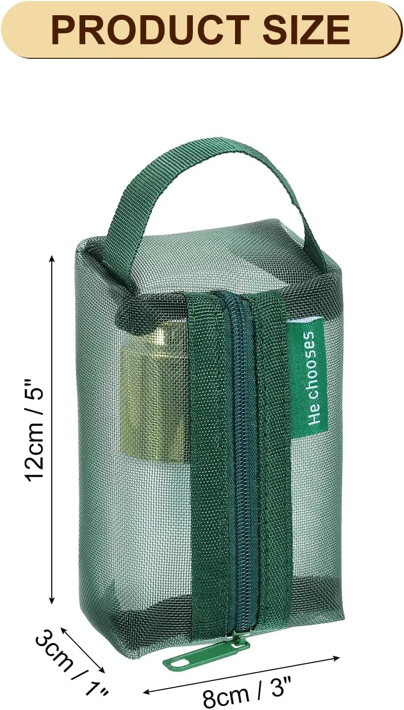 uxcell Mini Zipper Mesh Bag 2" x 4", 3 Pcs Nylon Small Makeup Zipper Mesh Pouch Cosmetic Case Mesh Storage Bags for Earphone, Credit Card, Dark Green