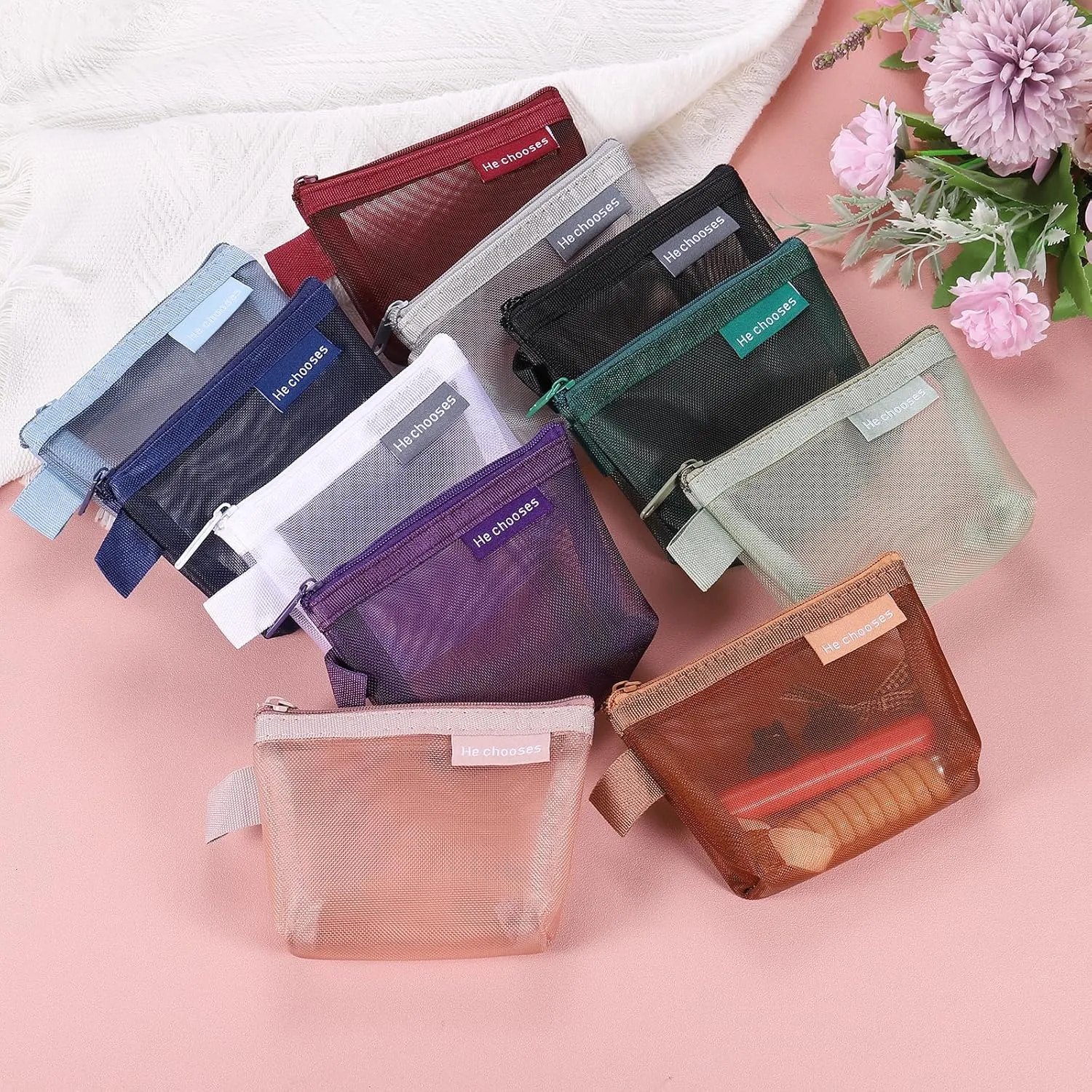 uxcell Mini Zipper Mesh Bag 3" x 5", 5 Pcs Nylon Small Makeup Zipper Mesh Pouch Cosmetic Case Mesh Storage Bags for Earphone, Credit Card, Black