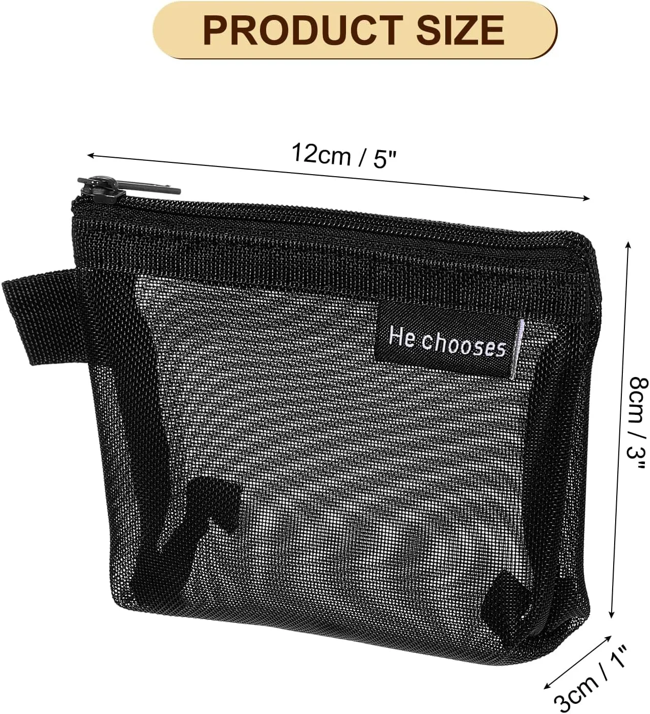 uxcell Mini Zipper Mesh Bag 3" x 5", 5 Pcs Nylon Small Makeup Zipper Mesh Pouch Cosmetic Case Mesh Storage Bags for Earphone, Credit Card, Black