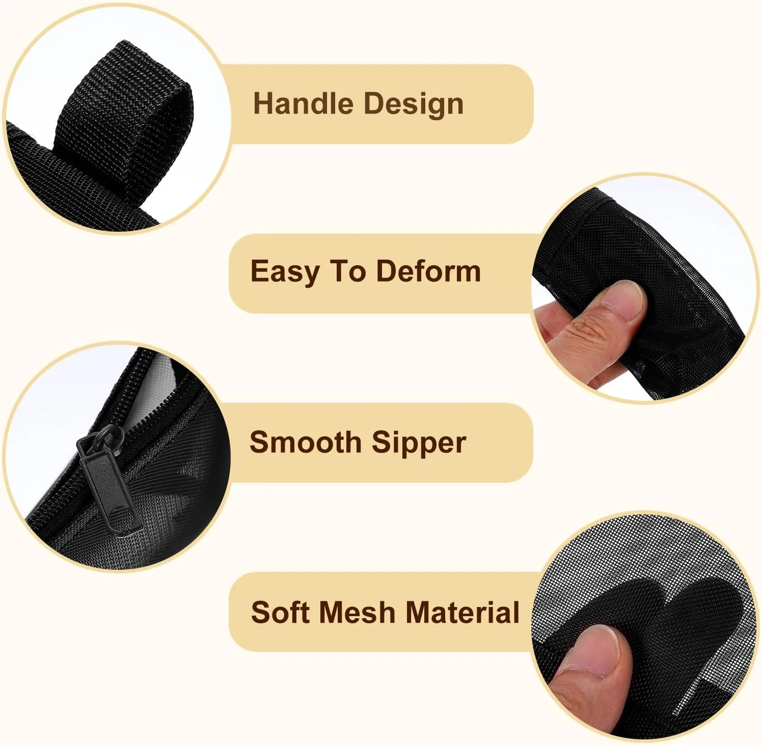 uxcell Mini Zipper Mesh Bag 3" x 5", 5 Pcs Nylon Small Makeup Zipper Mesh Pouch Cosmetic Case Mesh Storage Bags for Earphone, Credit Card, Black