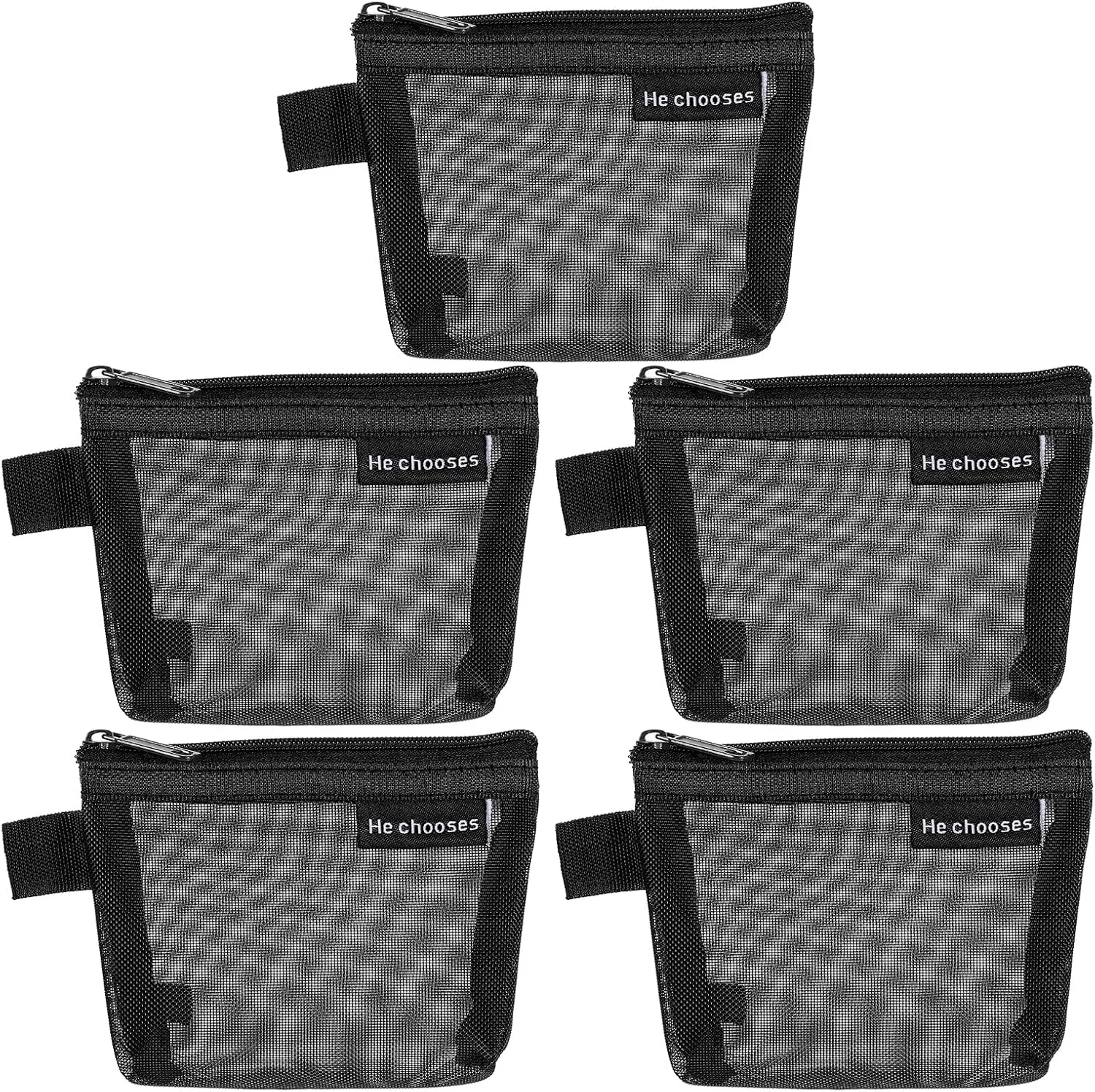 uxcell Mini Zipper Mesh Bag 3" x 5", 5 Pcs Nylon Small Makeup Zipper Mesh Pouch Cosmetic Case Mesh Storage Bags for Earphone, Credit Card, Black