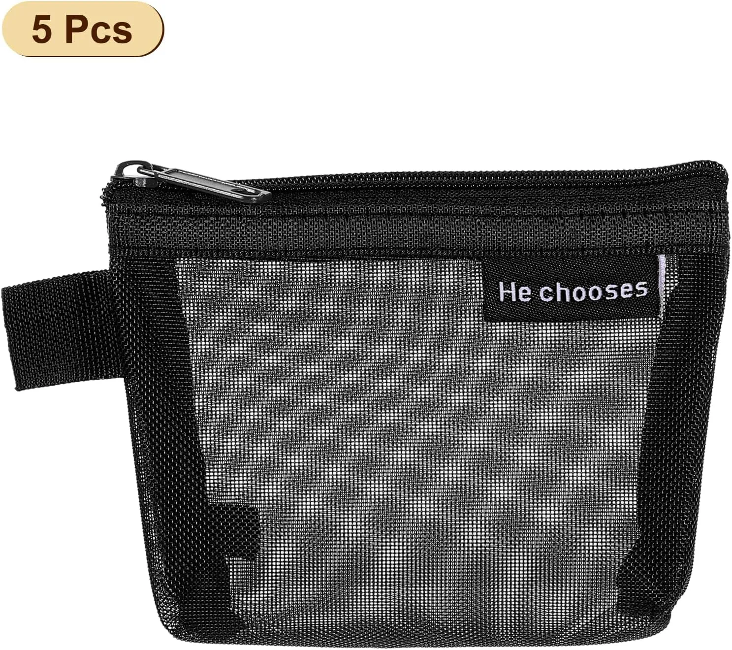 uxcell Mini Zipper Mesh Bag 3" x 5", 5 Pcs Nylon Small Makeup Zipper Mesh Pouch Cosmetic Case Mesh Storage Bags for Earphone, Credit Card, Black