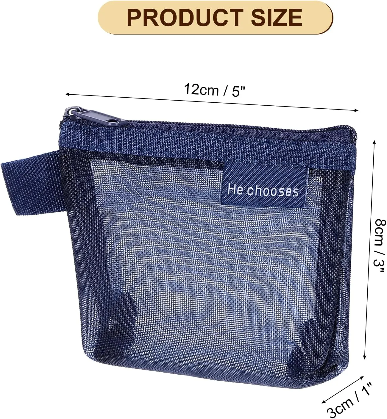 uxcell Mini Zipper Mesh Bag 3" x 5", 5 Pcs Nylon Small Makeup Zipper Mesh Pouch Cosmetic Case Mesh Storage Bags for Earphone, Credit Card, Dark Blue