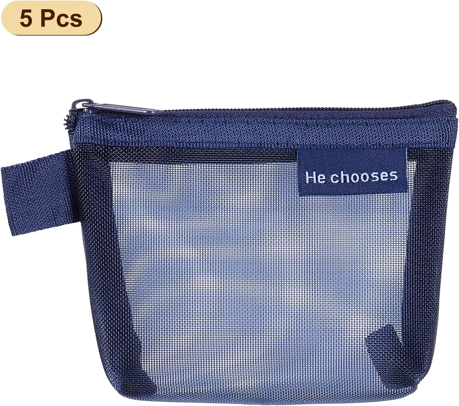 uxcell Mini Zipper Mesh Bag 3" x 5", 5 Pcs Nylon Small Makeup Zipper Mesh Pouch Cosmetic Case Mesh Storage Bags for Earphone, Credit Card, Dark Blue