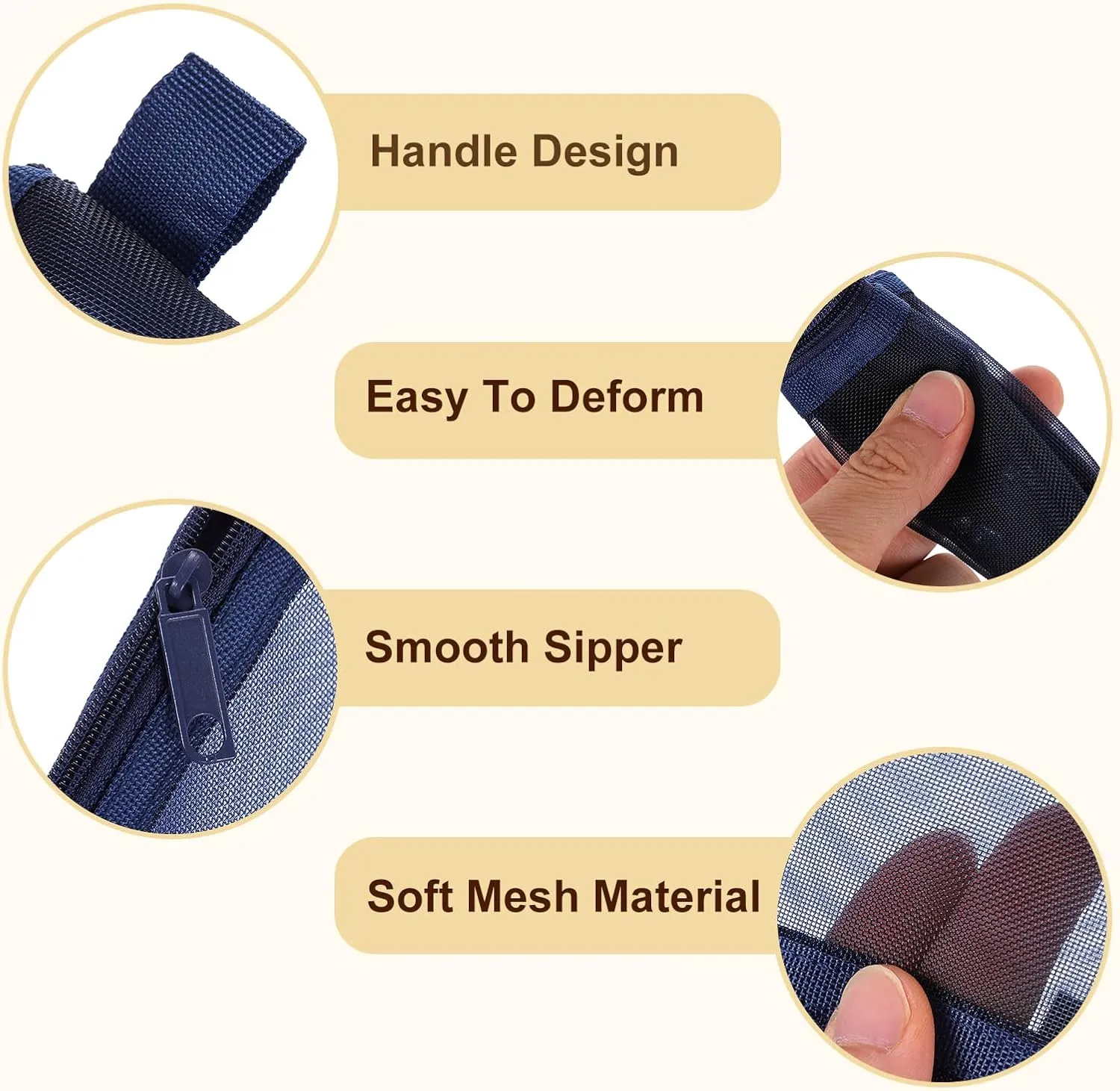 uxcell Mini Zipper Mesh Bag 3" x 5", 5 Pcs Nylon Small Makeup Zipper Mesh Pouch Cosmetic Case Mesh Storage Bags for Earphone, Credit Card, Dark Blue