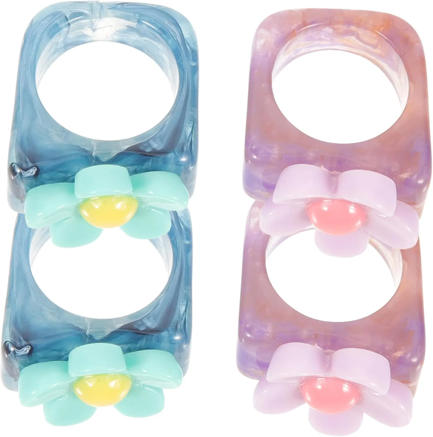 VALICLUD 4pcs Vintage Resin Finger Stackable Flower Design Comfortable Women Jewelry Cute Gemstone for Daily Wear