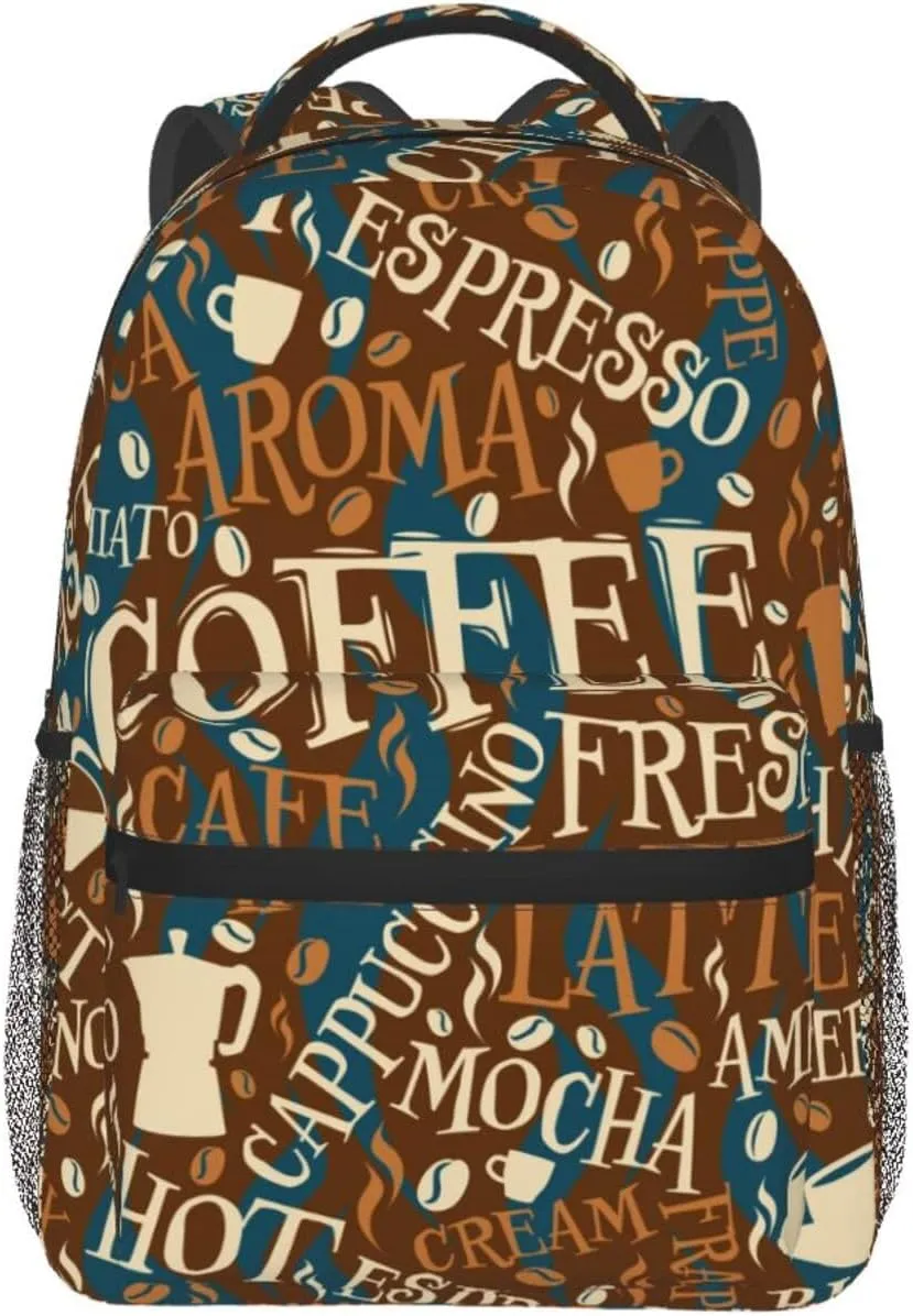 Vintage Coffee Patterns Backpacks 15 Inch Laptop Backpack Multipurpose Double Shoulder Bag for Men Women Gifts