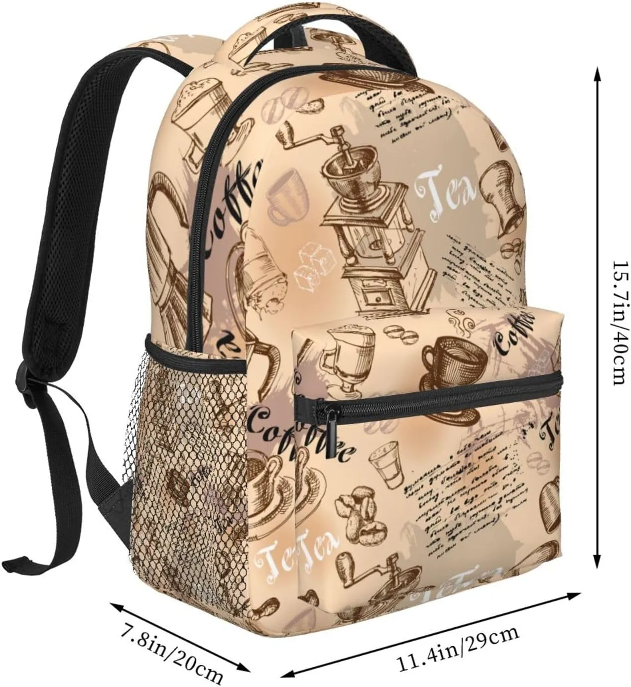 Vintage Coffee Patterns Backpacks 15 Inch Laptop Backpack Multipurpose Double Shoulder Bag for Men Women Gifts