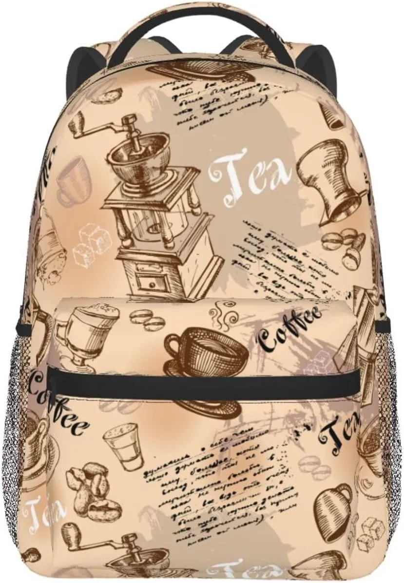 Vintage Coffee Patterns Backpacks 15 Inch Laptop Backpack Multipurpose Double Shoulder Bag for Men Women Gifts