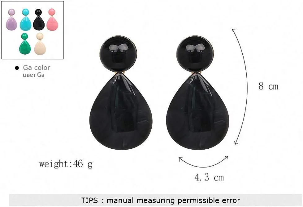 Vintage Statement Dangle Earrings Women Resin Water Drop Earrings