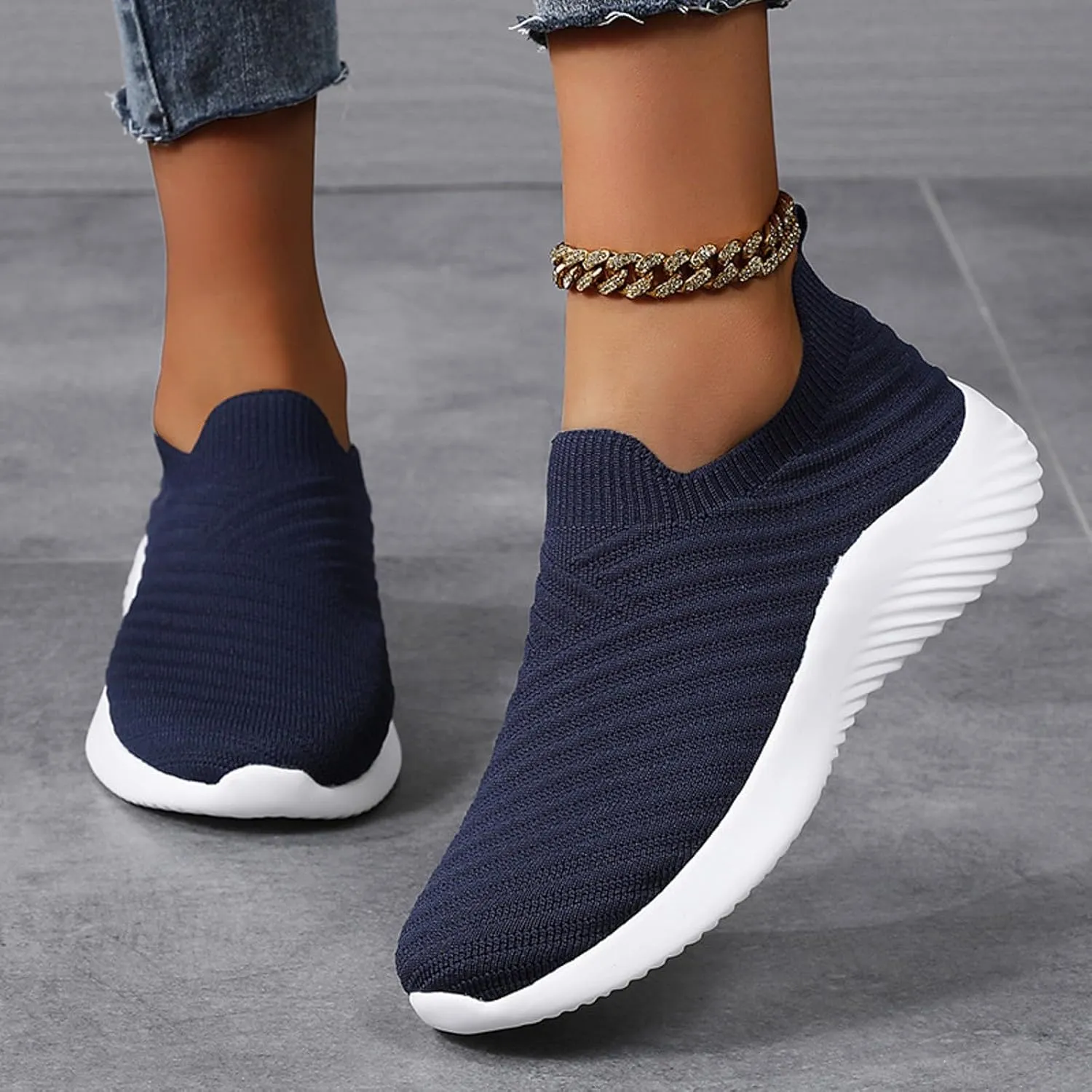 Walking Shoes Women Slip On Knit Mesh Running Athletic Shoes Lightweight Comfort Mesh Breathable Travel Sneakers