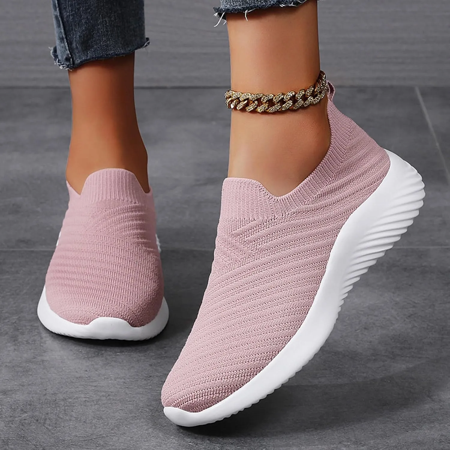 Walking Shoes Women Slip On Knit Mesh Running Athletic Shoes Lightweight Comfort Mesh Breathable Travel Sneakers