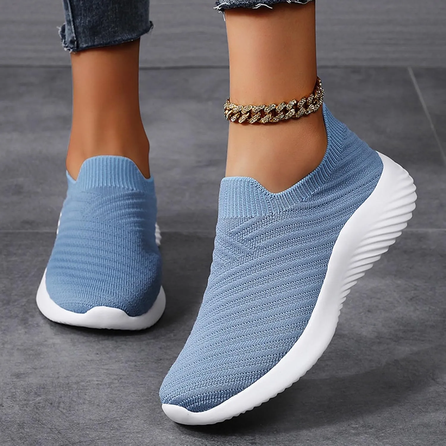 Walking Shoes Women Slip On Knit Mesh Running Athletic Shoes Lightweight Comfort Mesh Breathable Travel Sneakers