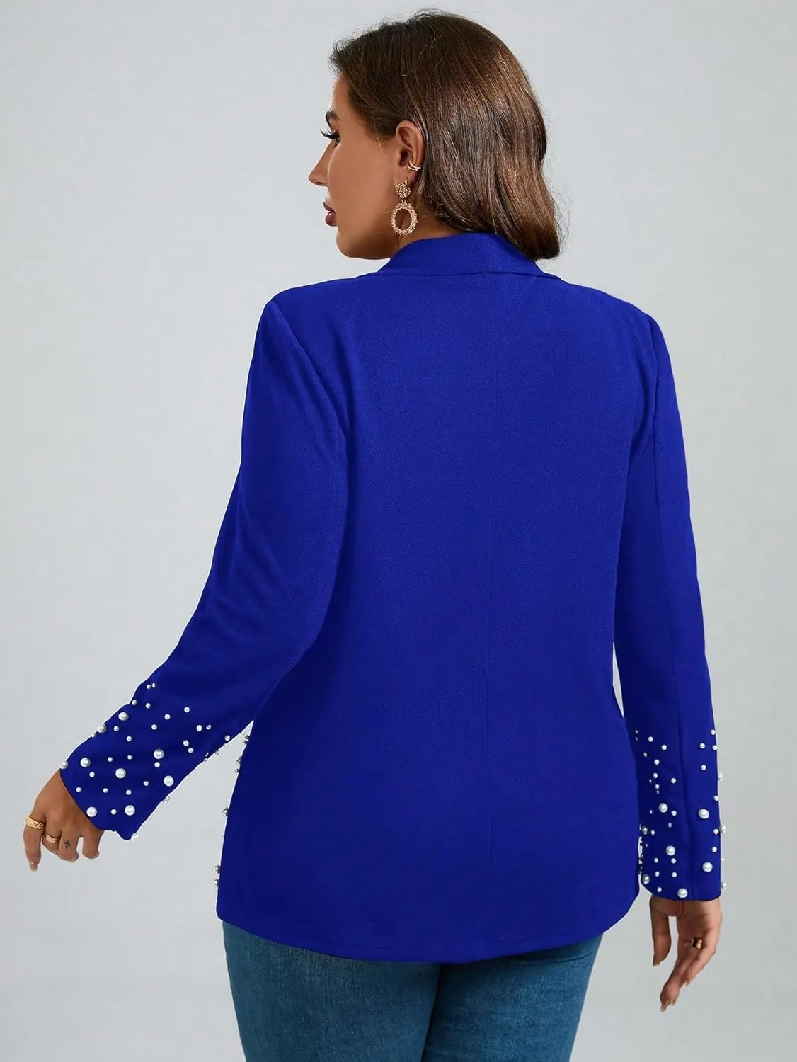 WDIRARA Women's Pearls Trim Blazers Open Front Long Sleeve Shawl Collar Elegant Suits Jackets