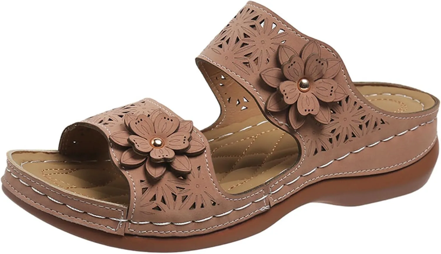 Wedge Sandals for Women Orthopedic Slippers Hollow Out Flower Two Band Platform Sandals, Summer Casual Walking Shoes Slip On Beach Walking Slippers