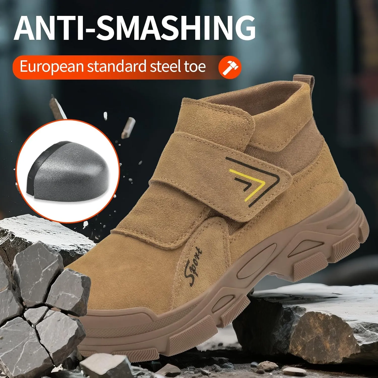 Welding Boots for Men,Slip On Steel Toe Work Boots,Construction Fireproof Men's Steel Toe Shoes,Indestructible Safety Toe Work Shoes.