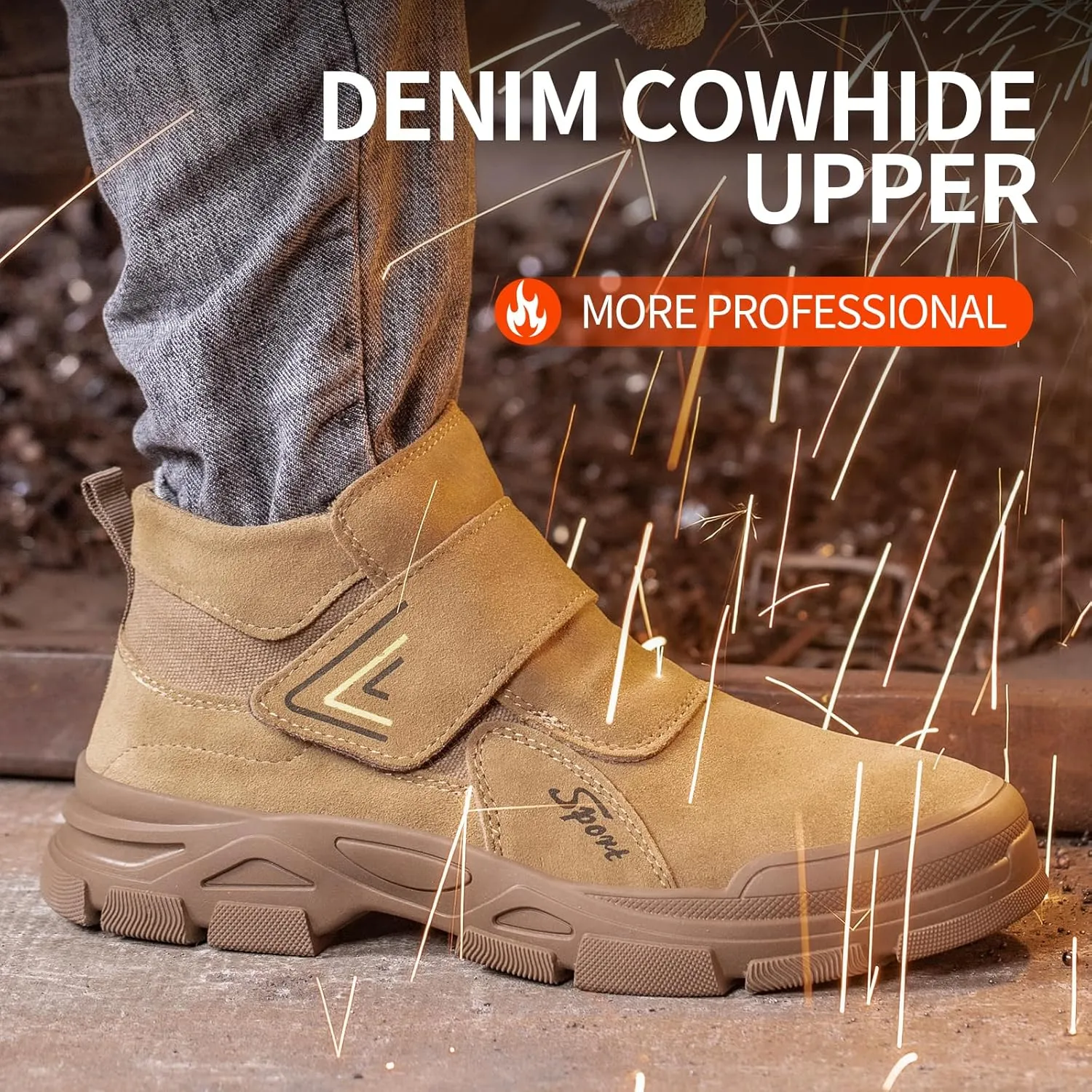 Welding Boots for Men,Slip On Steel Toe Work Boots,Construction Fireproof Men's Steel Toe Shoes,Indestructible Safety Toe Work Shoes.