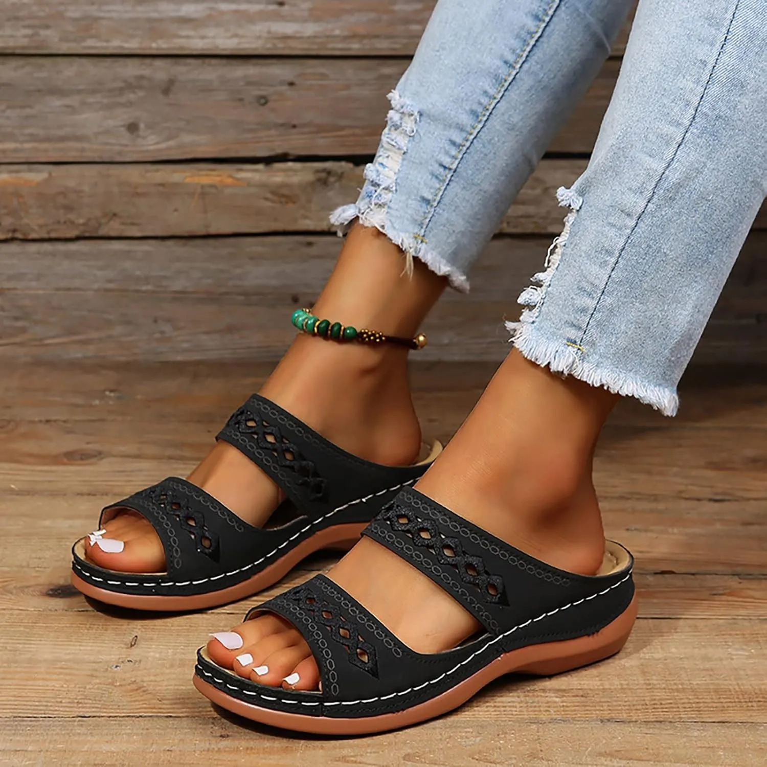 White Sandals Platform Sandals Women's Open Toes one Band Ankle Strap Flat Sandals Wedge Sandals for Women Low Heel