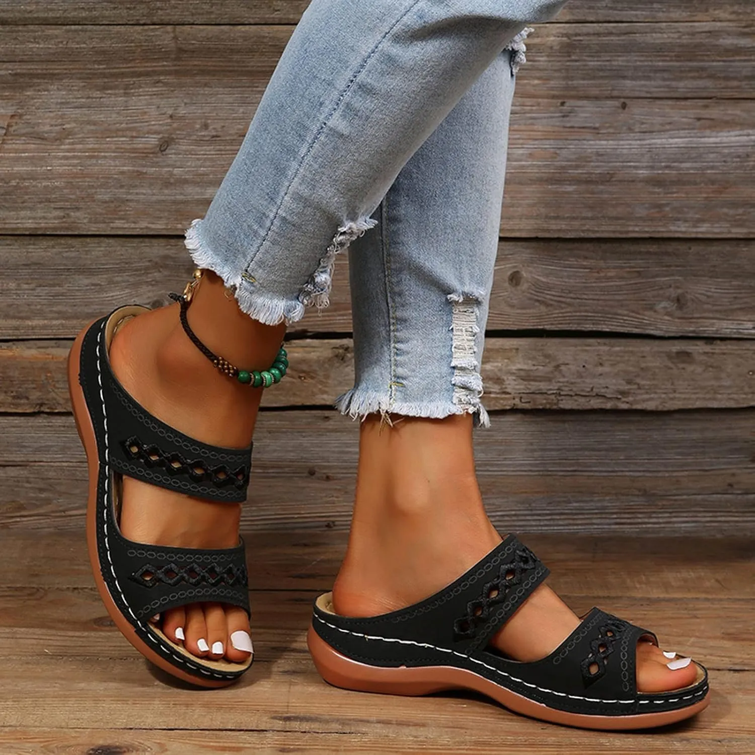 White Sandals Platform Sandals Women's Open Toes one Band Ankle Strap Flat Sandals Wedge Sandals for Women Low Heel