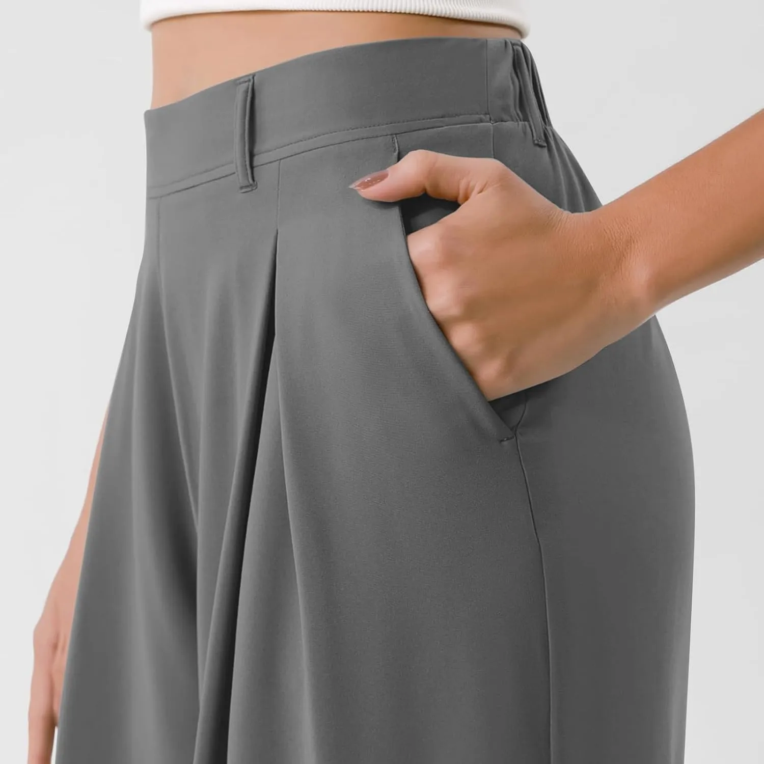Wide Leg Pants for Women Stretchy Palazzo Pants High Elastic Waisted Button Down Long Trousers