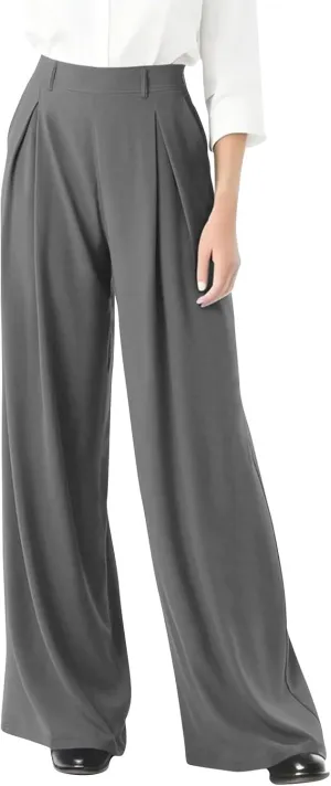 Wide Leg Pants for Women Stretchy Palazzo Pants High Elastic Waisted Button Down Long Trousers