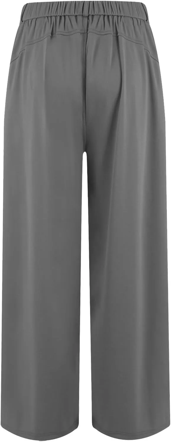 Wide Leg Pants for Women Stretchy Palazzo Pants High Elastic Waisted Button Down Long Trousers