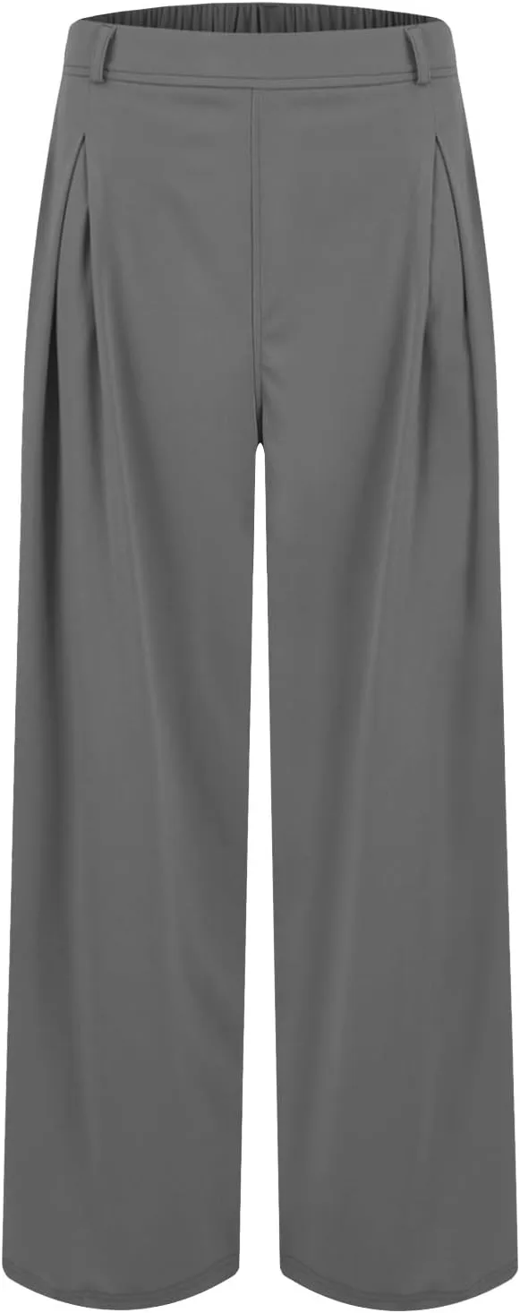 Wide Leg Pants for Women Stretchy Palazzo Pants High Elastic Waisted Button Down Long Trousers