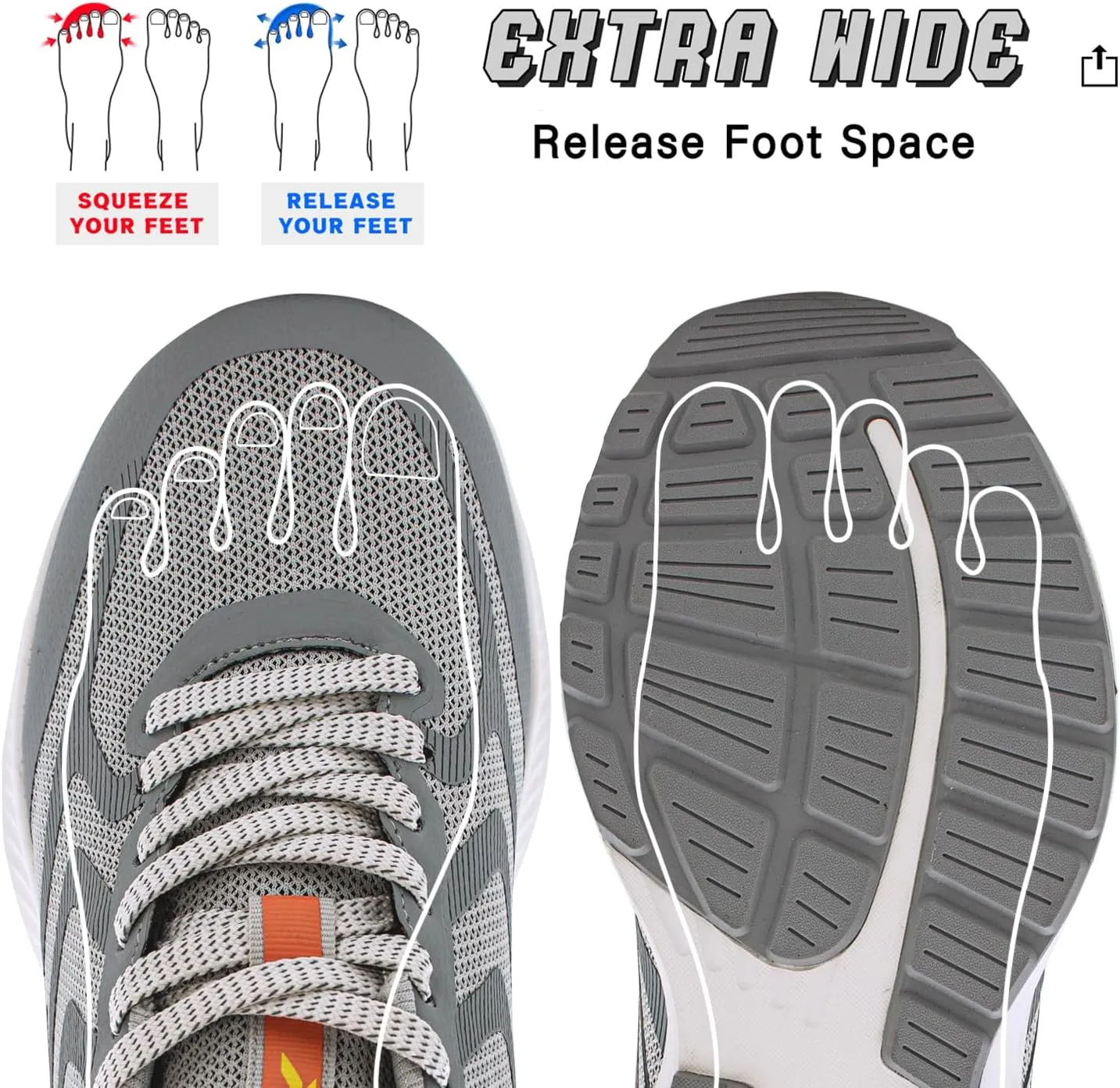 Wide Toe Box Sneakers for Women - Extra Wide Width Lightweight Running Shoes, Breathable Walking Tennis Shoes with Arch Support and Non-Slip Rubber Outsole