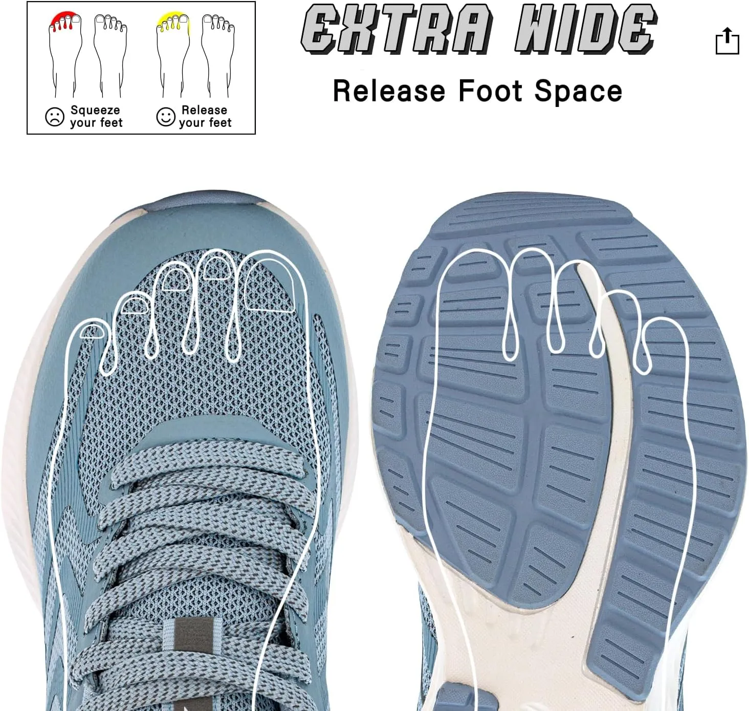 Wide Toe Box Sneakers for Women - Extra Wide Width Lightweight Running Shoes, Breathable Walking Tennis Shoes with Arch Support and Non-Slip Rubber Outsole