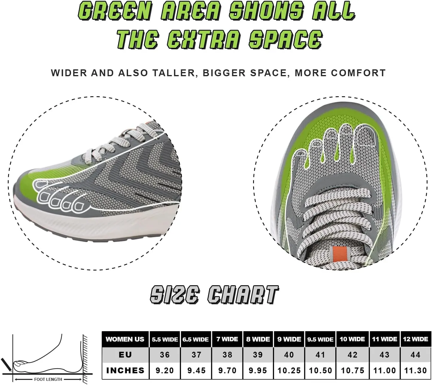 Wide Toe Box Sneakers for Women - Extra Wide Width Lightweight Running Shoes, Breathable Walking Tennis Shoes with Arch Support and Non-Slip Rubber Outsole