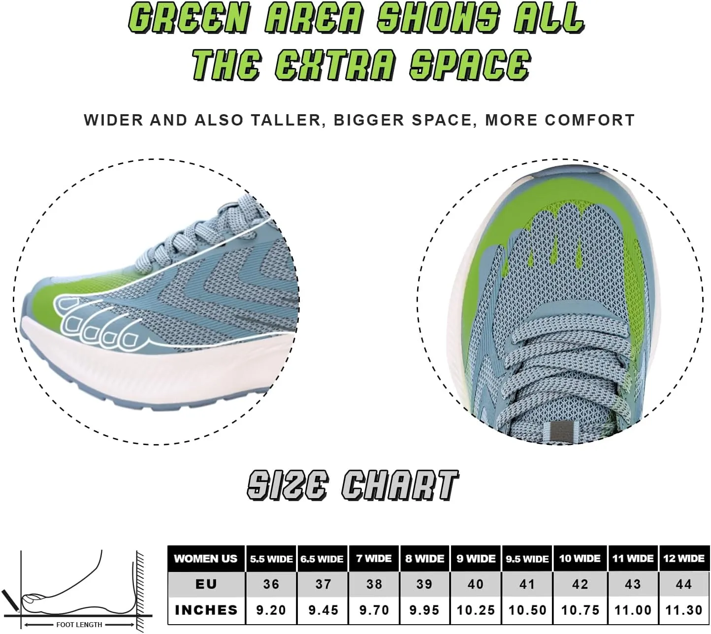 Wide Toe Box Sneakers for Women - Extra Wide Width Lightweight Running Shoes, Breathable Walking Tennis Shoes with Arch Support and Non-Slip Rubber Outsole