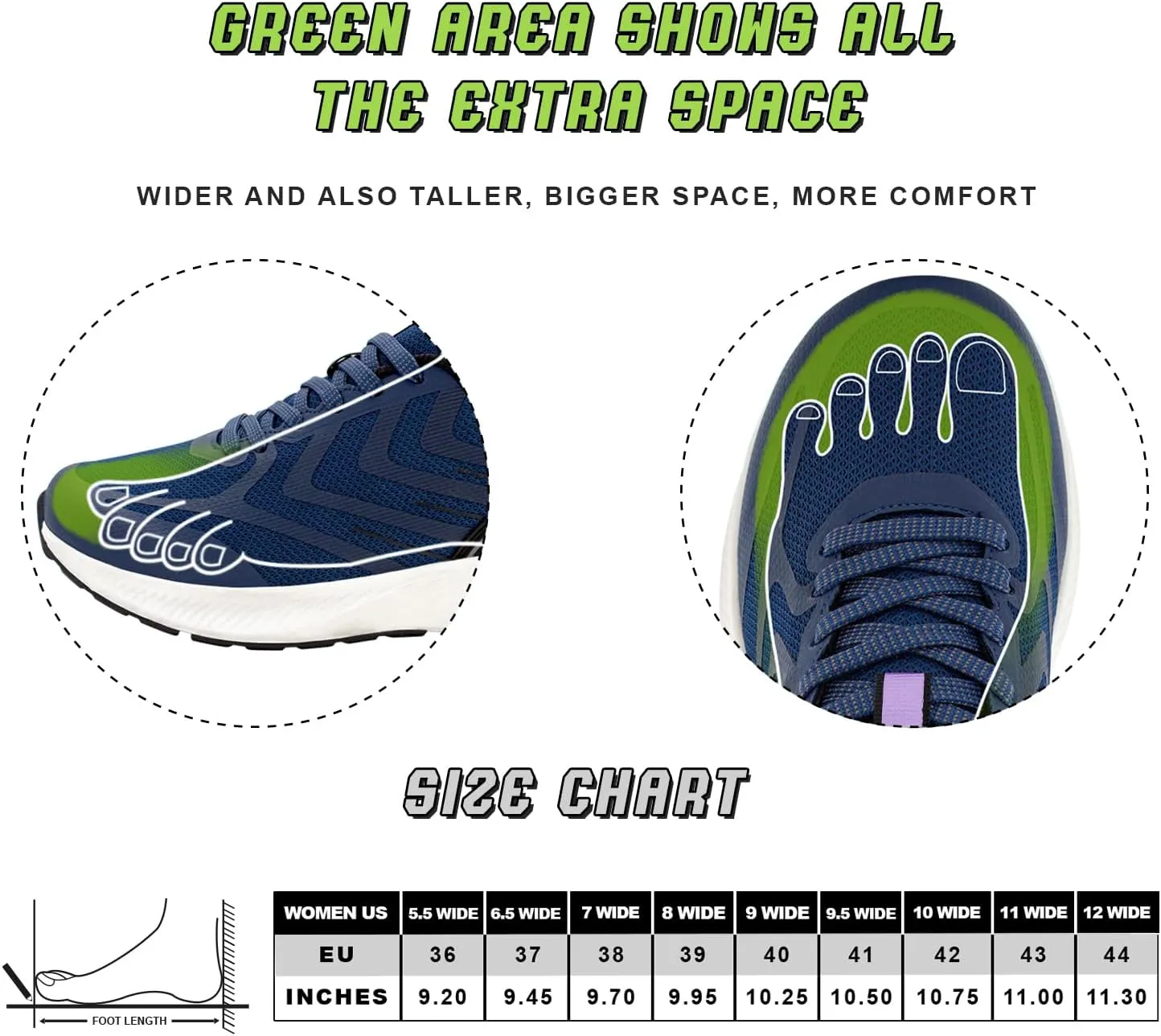 Wide Toe Box Sneakers for Women - Extra Wide Width Lightweight Running Shoes, Breathable Walking Tennis Shoes with Arch Support and Non-Slip Rubber Outsole