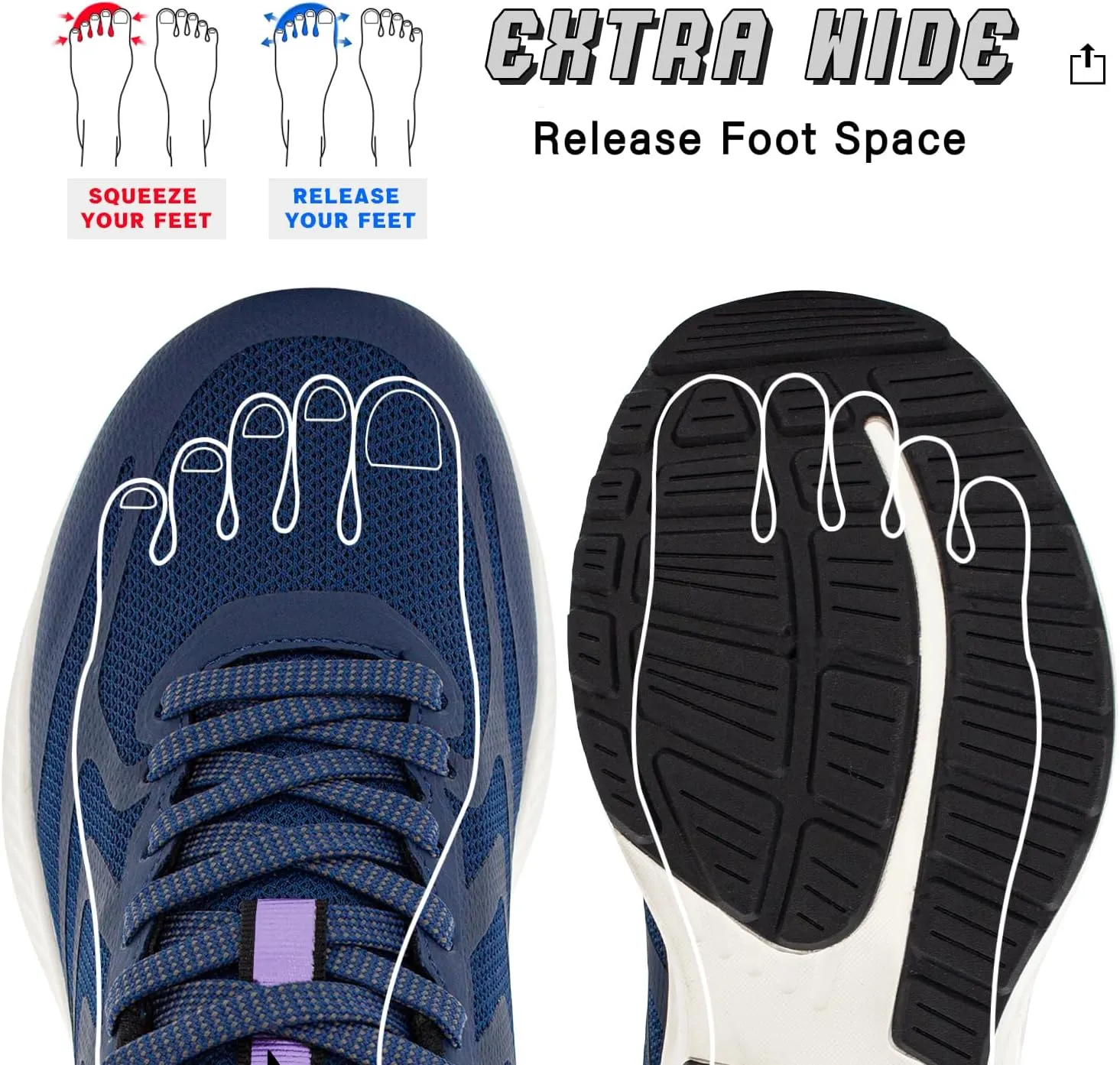Wide Toe Box Sneakers for Women - Extra Wide Width Lightweight Running Shoes, Breathable Walking Tennis Shoes with Arch Support and Non-Slip Rubber Outsole