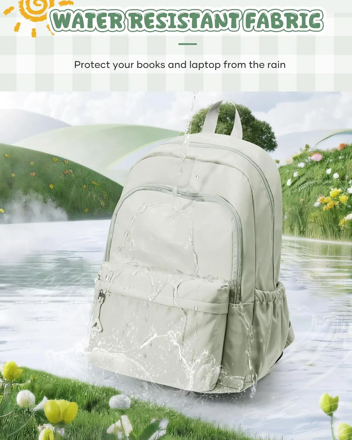 winspansy Backpack for School Teenage Girls Boys,Waterproof Lightweight School Bags Travel Daypack Simple Cute College Backpack Rucksack for Women Men fit 14 Inch Laptop,Light Green