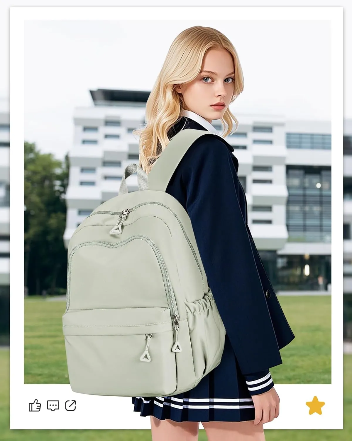winspansy Backpack for School Teenage Girls Boys,Waterproof Lightweight School Bags Travel Daypack Simple Cute College Backpack Rucksack for Women Men fit 14 Inch Laptop,Light Green