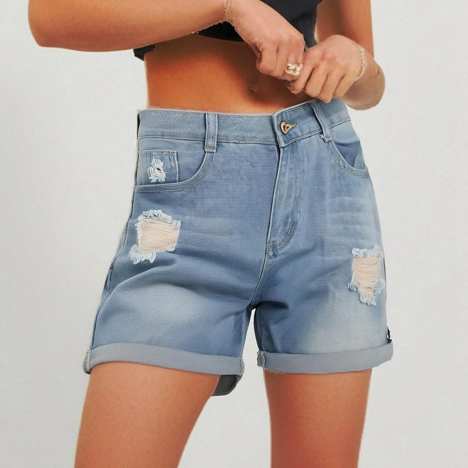 Women 2025 Summer Denim Shorts Trendy High Waisted Ripped Distressed Jean Shorts Stretchy Casual Fashion Jean Shorts